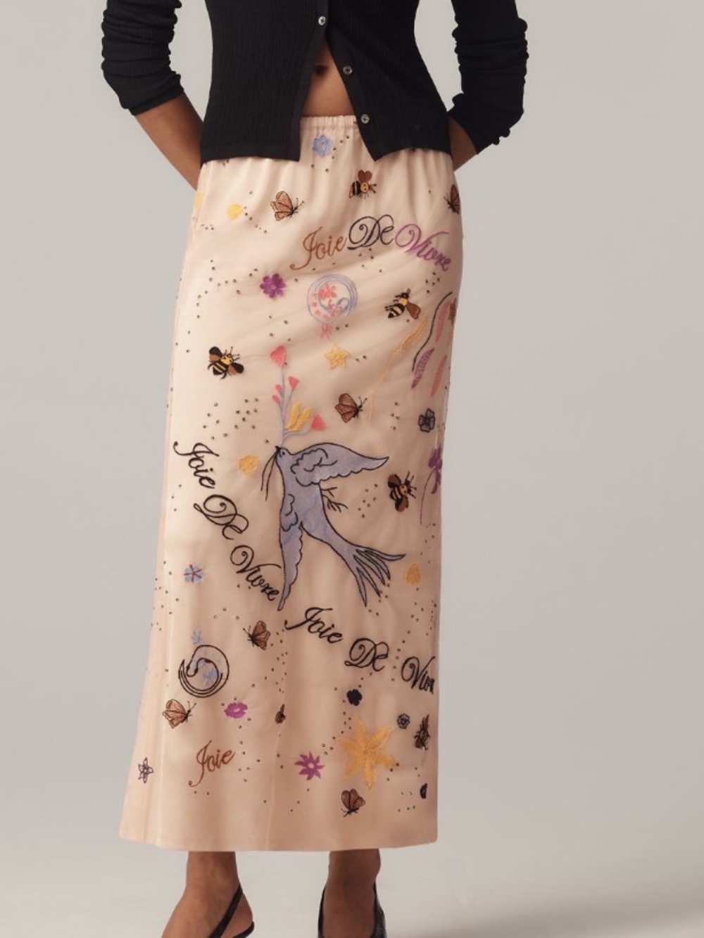 Anthropologie Icon Embroidered Slim Maxi Skirt size L